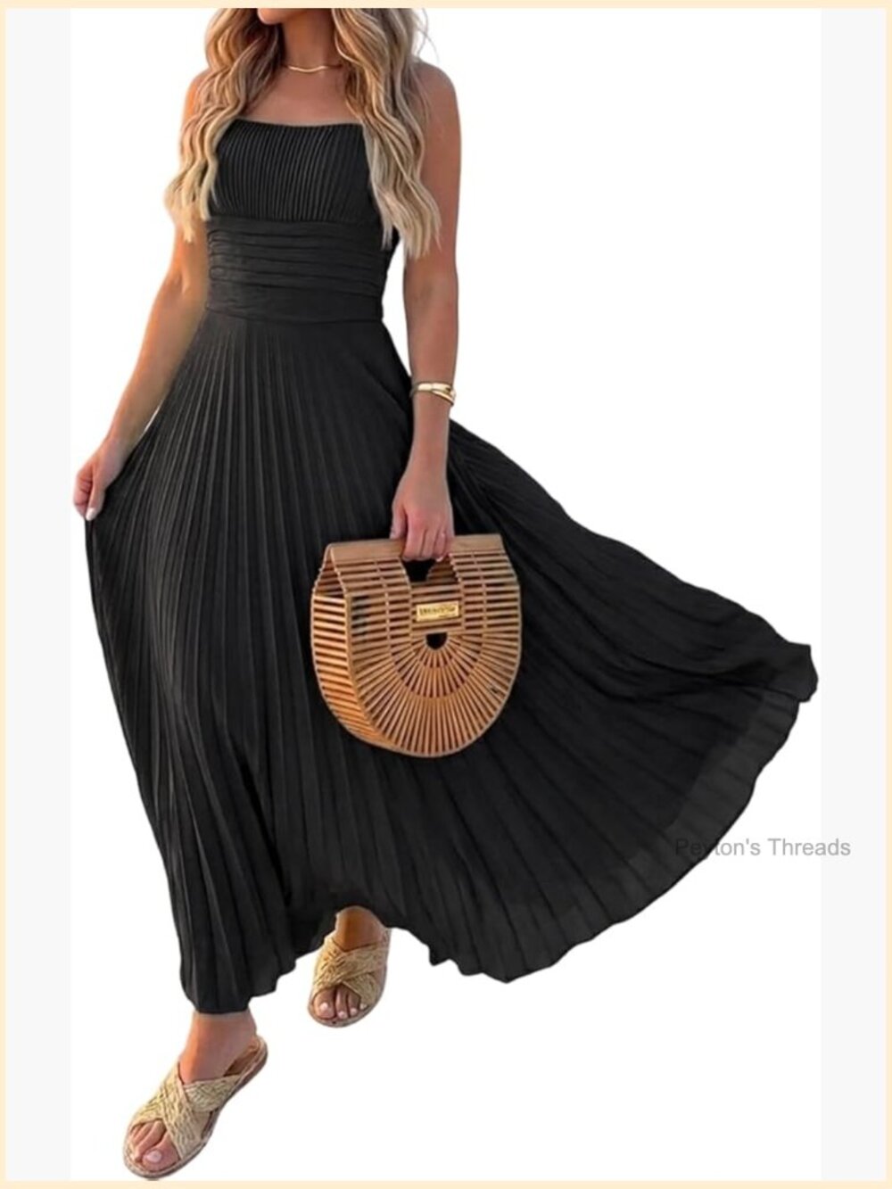Spaghetti Strap Pleated Maxi Dress for Women Summer Flowy Party Vacation
